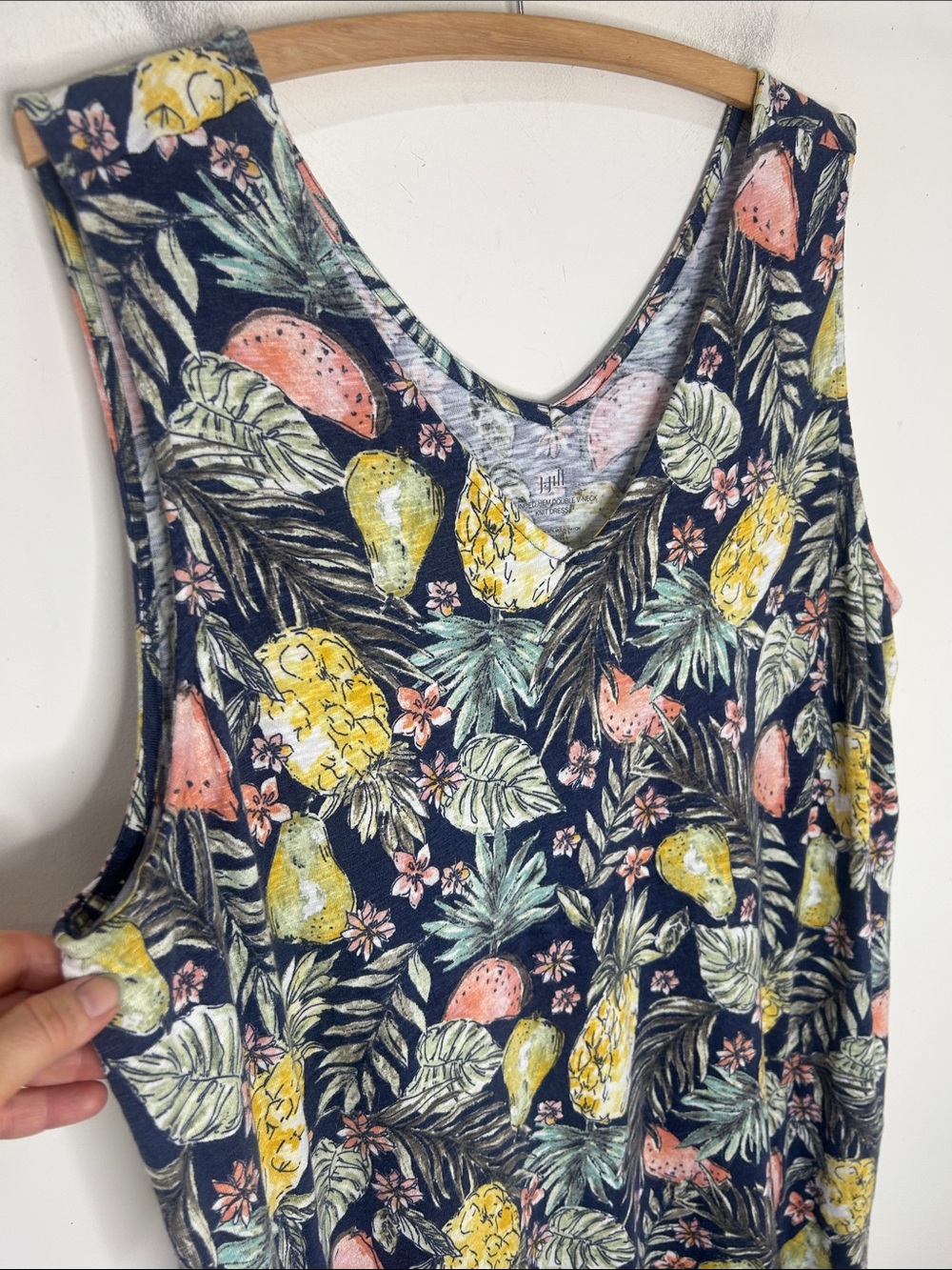 J. JILL Flounced Hem Double V-Neck Tropical Fruit Knit Tank Dress Size XL - Picture 6 of 13